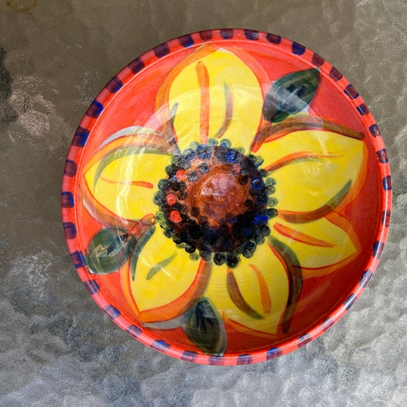 Orange Sunflower Pottery Bowl with a Crackle Glaze - Picture 4 of 15